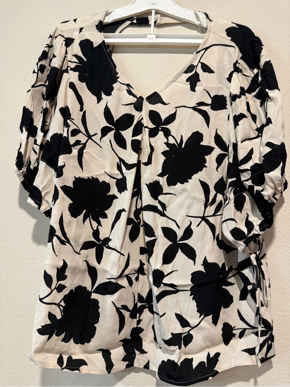 H&M Cream Blouse with Black Floral Print